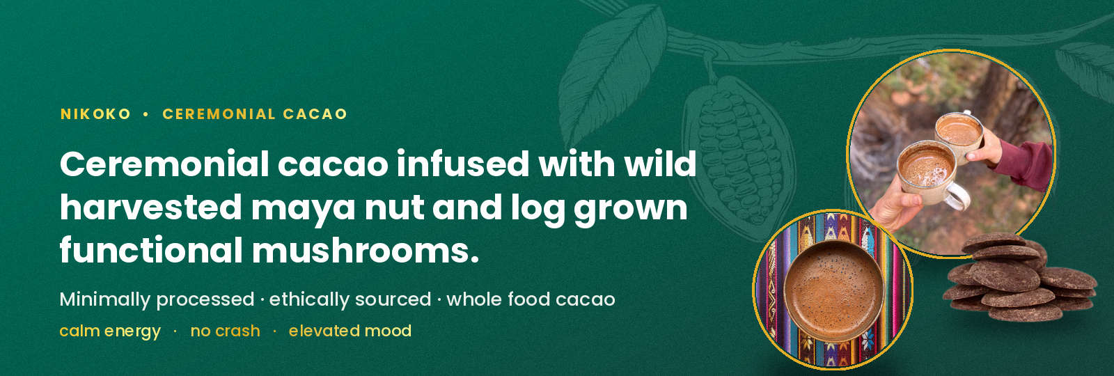 Nikela Cacao mugs and cacao beans